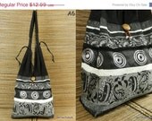 ON SALE Thai Shoulder Bag Purse Hippie Hobo Paisley Tote in Black