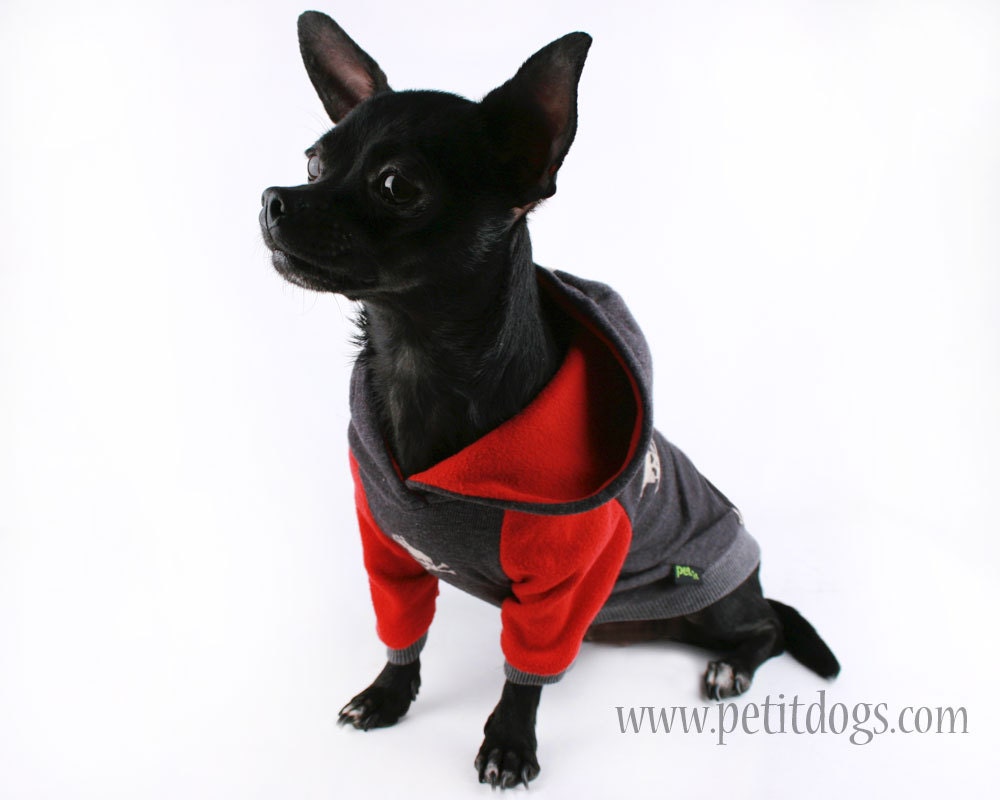 Dog Clothes MEDIUM Sporty Grey & Red Skull Dog Hoodie