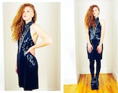 Vtg 80s Glam Black & Silver Sleeveless Sequin Party Dress M
