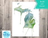 woods & waters - giclee print - watercolor map painting - great lakes - michigan map - mitten - state love - midwest