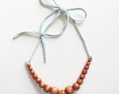 Color Pop Necklace in Hazelnut & Light Blue . Non-toxic Beads with a Jersey Tie . Fashionable and baby-friendly