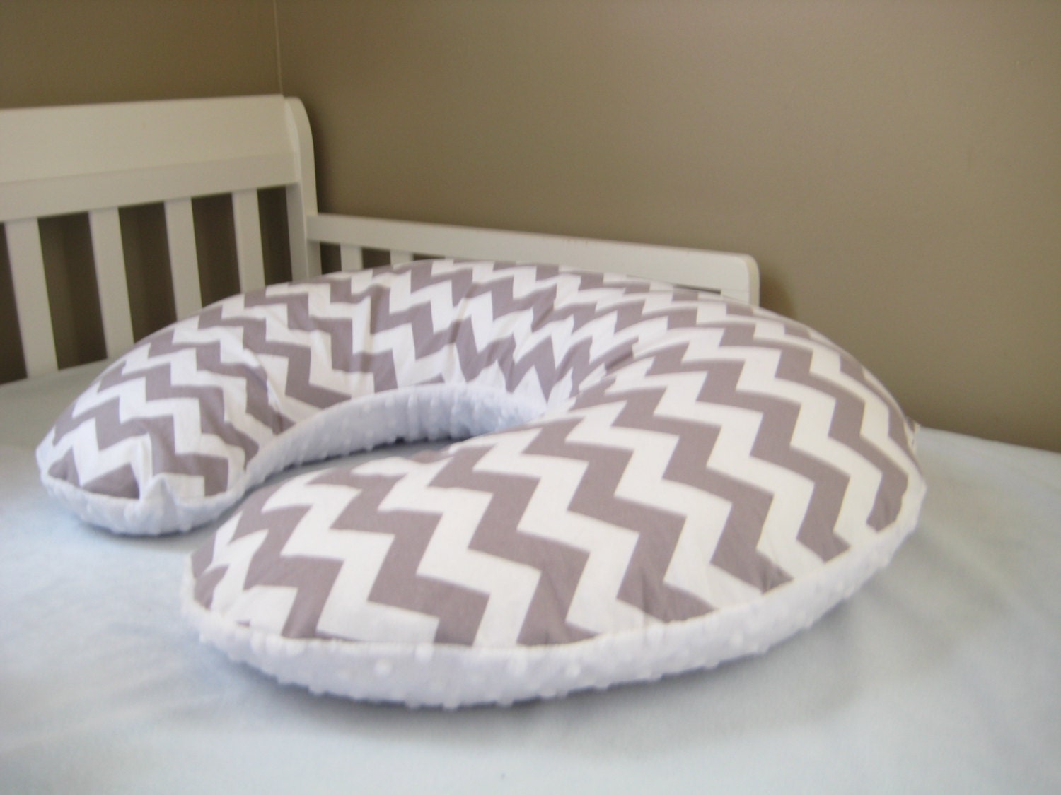 Reversible Boppy Cover with one side in Minky- Gray Chevron