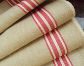 Vintage French Linen Hemp Flax Mangle Cloth 4 Red 3 White Stripes Unused Mon MP 3 Available Tablecloth Cushions Curtains