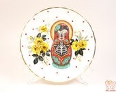 Vintage Butter Plate with a Russian Doll Illustration