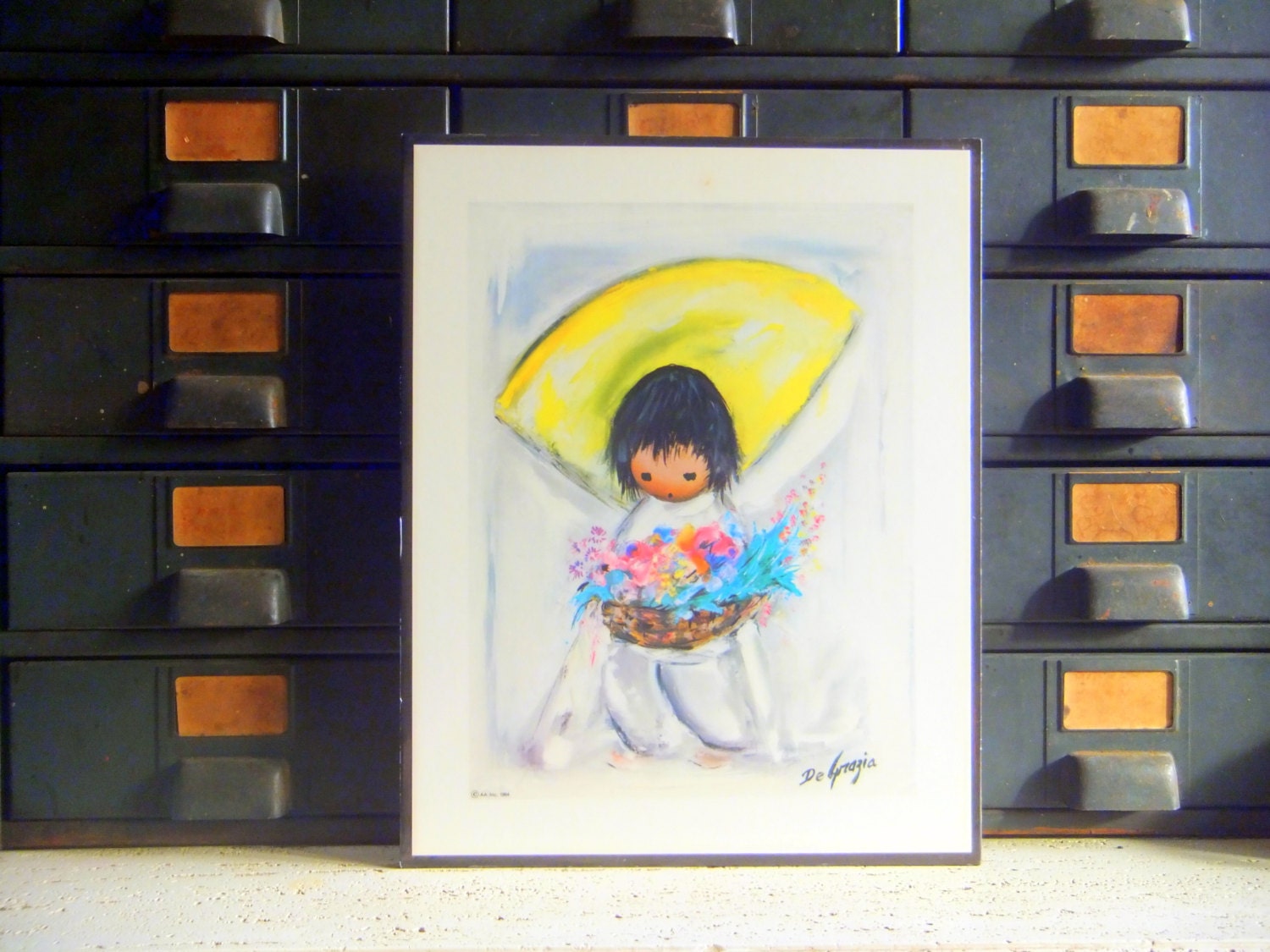 Flower Boy DeGrazia Picture Print, 1960's