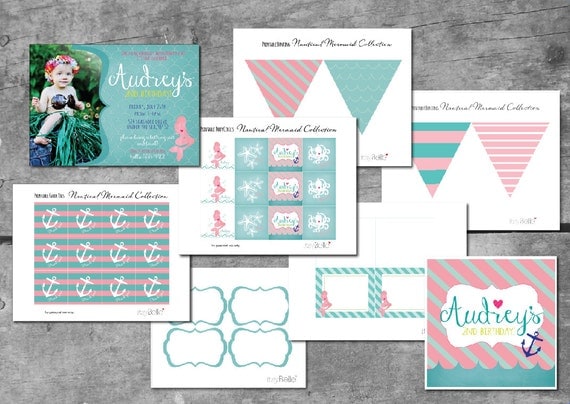 Nautical Mermaid Party Collection - PRINTABLE PARTY COLLECTIONS by Itsy Belle Il_570xn