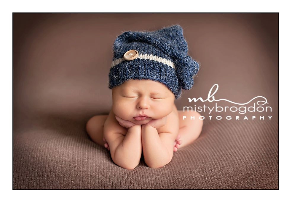 Indigo Blue Newborn Boy Pixie Knot Hat, Photo Prop, Dark Blue, CHOICE OF COLORS