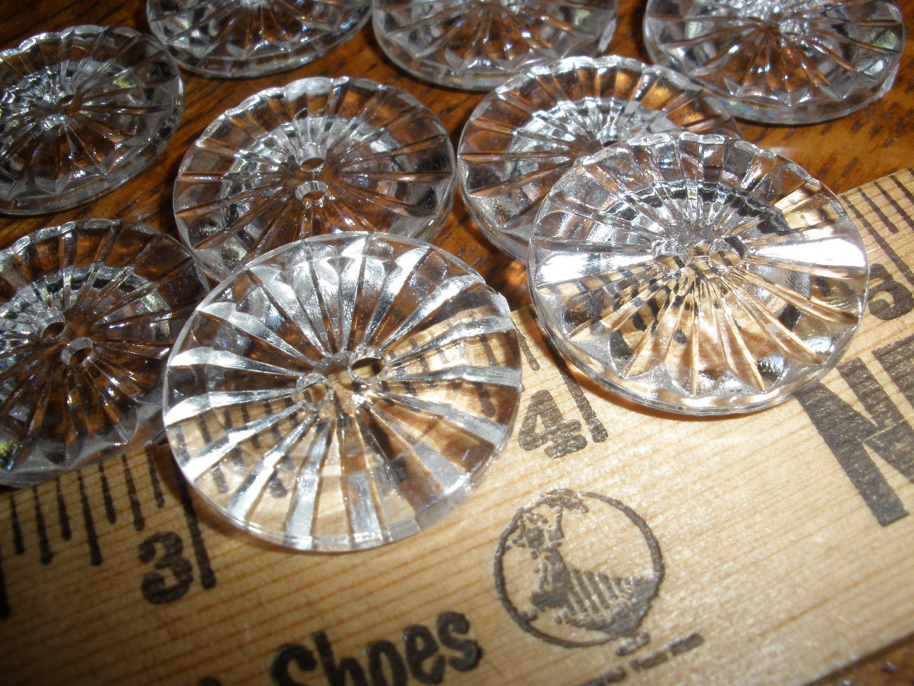 Cool Clear Vintage Buttons -  7/8" (22MM) 2 hole plastic Size 36L scrapbooking sewing sew on crafts crystal