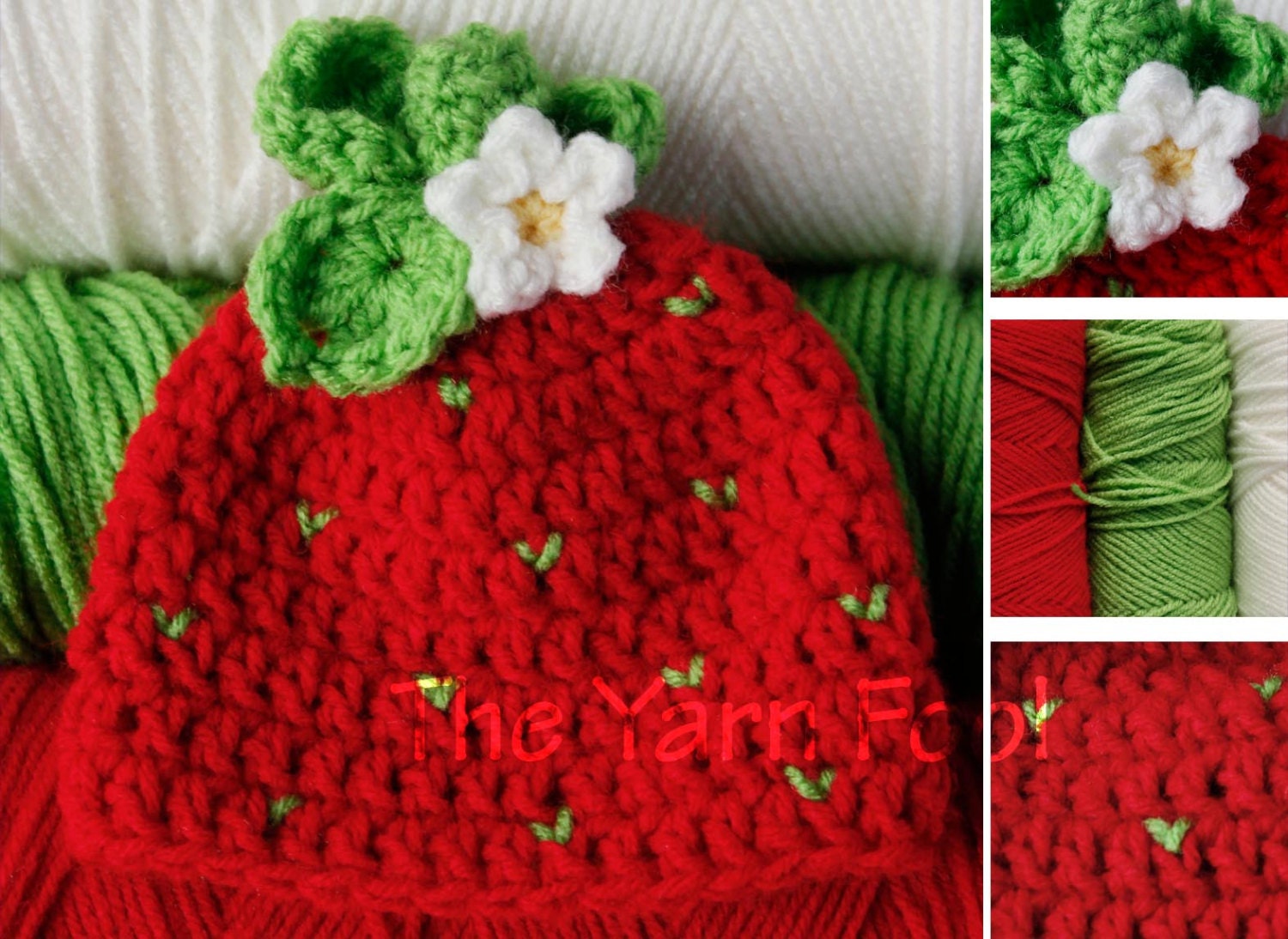 Crochet Strawberry Hat - Newborn, Infant, Child Size