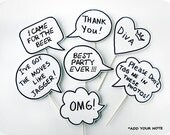 Photobooth Props - Party Photo Booth Signs with TEXT - Mix of small signs on sticks - Set of 7 photobooth signs- BEST PRICE