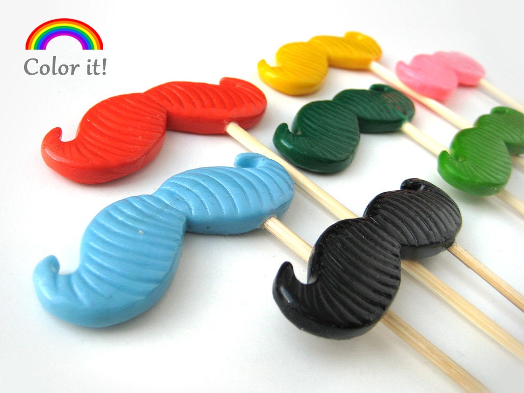 Set of 7 Piece Plastic Photo Booth Party Props - Wedding, party photo booth props - Color Mustaches on sticks