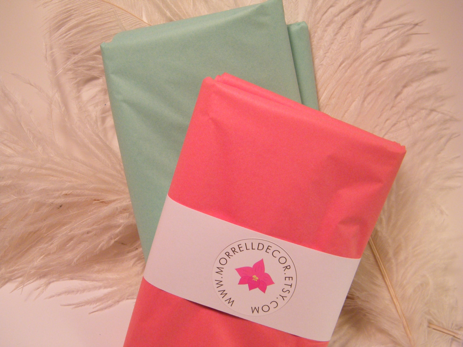 Tissue Paper - Cool Mint and Coral Rose Combo Pack 48 Sheets of 20" X 30" DIY Wedding Decor- Gift Wrap Idea- Packaging- DIY Pom Pom Supplies
