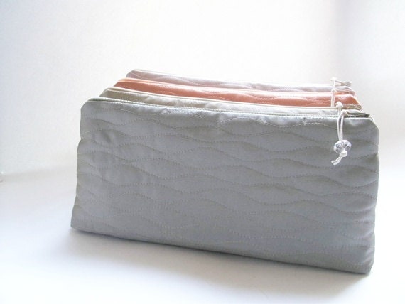5 Wedding Clutches Bridesmaids Gift Idea Bridal Accessories Quilted Handmade Cosmetic Bags ( Laurel Green - Ash Gray)