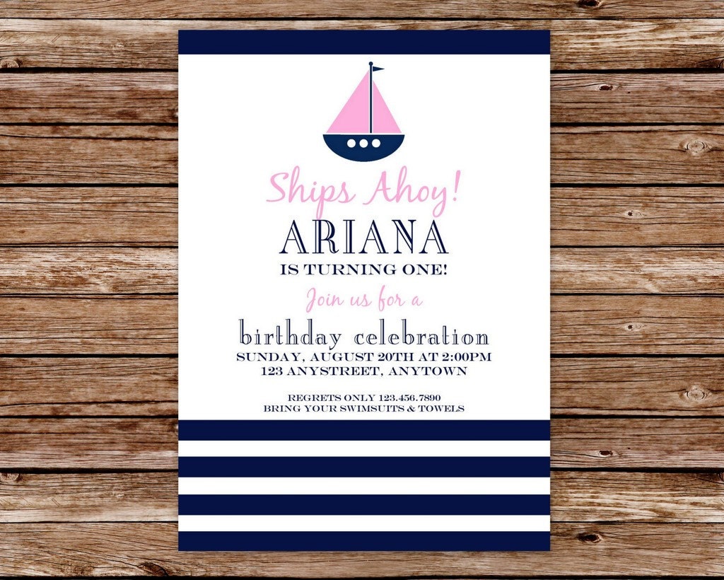 Custom Printable Preppy Nautical Birthday Party Invitation for girls