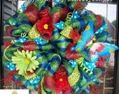 Turquoise and Red Summer Butterfly Wreath