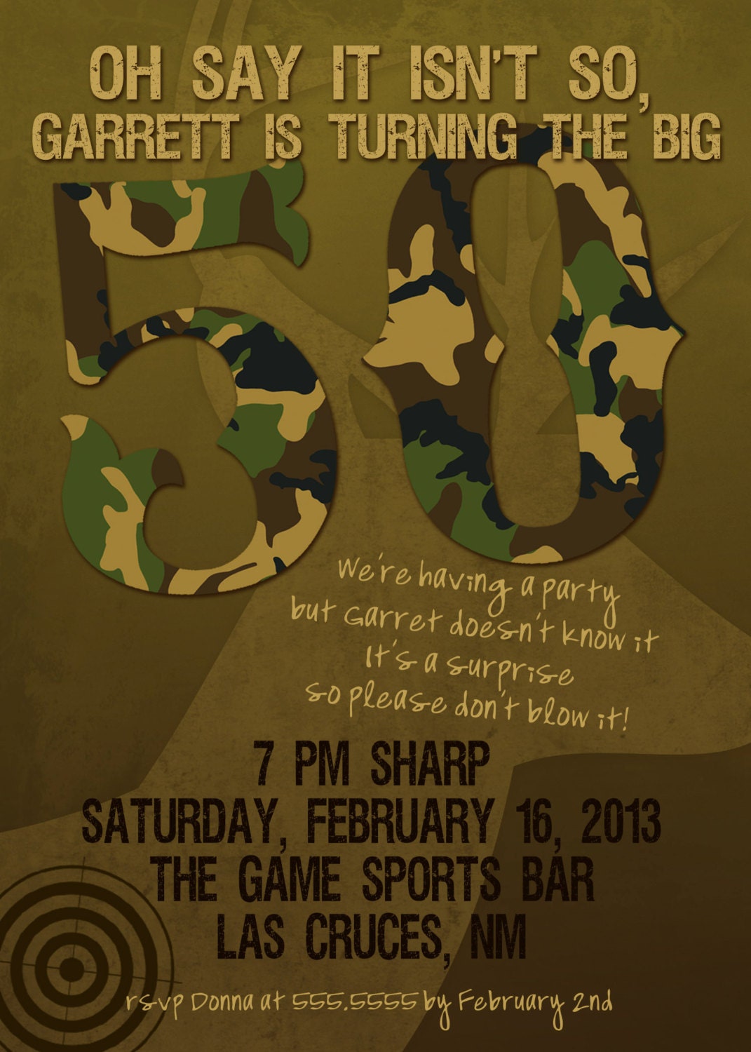 50th Birthday Hunter Surprise Party Invitations - Man, Masculine, Deer, Elk,  30th, 40th, 60th, - DIGITAL FILE