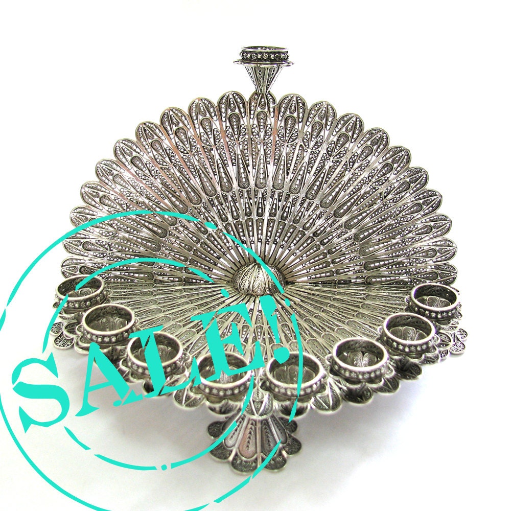 SALE 20% OFF -  Hanukkah Menorah / Lamp 925 Sterling Silver Artisan Filigree Design Collectors Item - Judaica - Free Express Shipping ID904