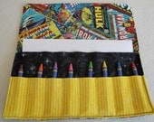 Superheros party favor Marvel Comics Retro print crayon roll crayon holder easter basket crayon wallet