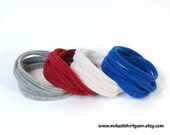 Patriotic Tshirt Yarn Loops to wear as a Bracelet or Necklace - Red White Blue Gray