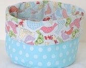 Yarn Bowl /Table Decor:  Birds & Dots - Blue - Reversible Storage Bin