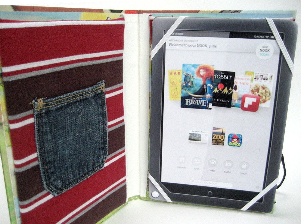 Book Case for 9 inch Nook HD Plus & Kindle FIre HD, Upcycled from 1964 Kids Book with Retro Illustration of Brother and Sister, Raggedy Andy
