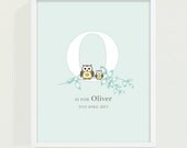 Custom Child's Keepsake Initial Print - Any Name Owl Print Blue Il_170x135