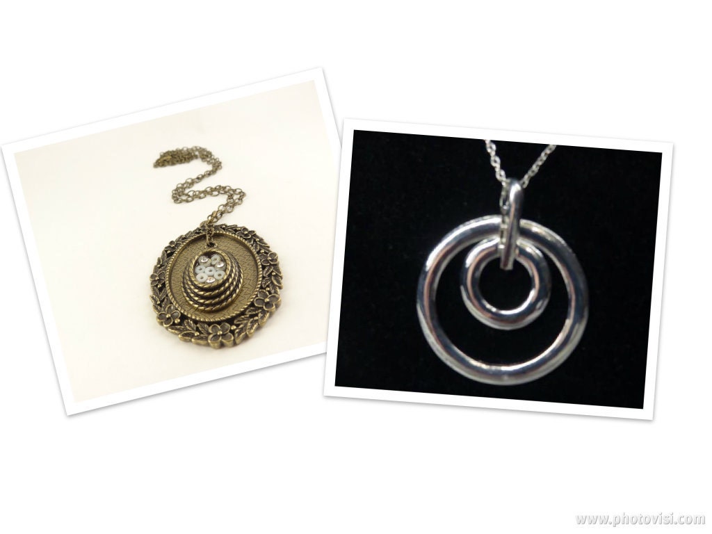 Necklace, Pick yours, Antique brass toned or Silver double circle, Mother's Day gift idea