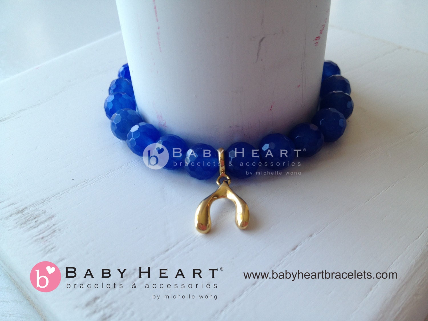 COBALT WISHBONE charm bracelet with quartz and gold vermeil