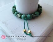 JADE AND TURQUOISE gemstone wrist mala with gold nugget tassel