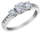 1.00CT 3 Stone Diamond Three Round Main Diamond Engagement Past Present Future Anniversary Ring Band 14K White Gold Karat Size 4-9
