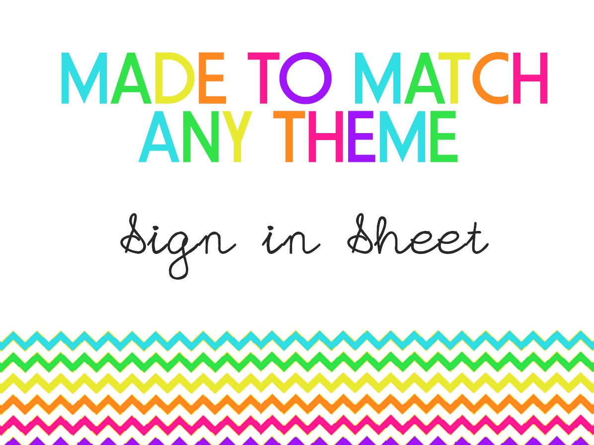 Matching Printable Sign In Sheet Digital File YOU-PRINT Il_170x135