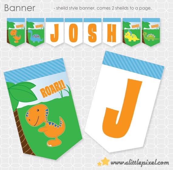 Dinosaur Theme Party Banner - Personalized Printable Il_570xn