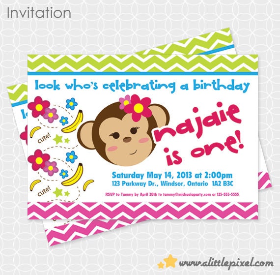 Monkey Girl Invitation - Personalized Printable Il_570xn