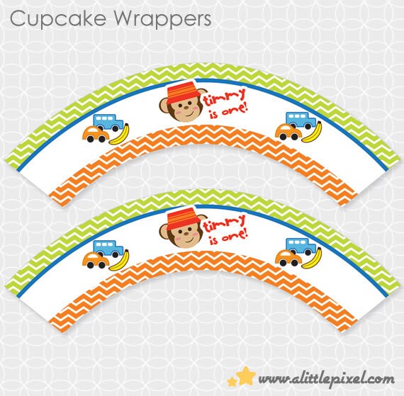 Monky Boy Party Cupcake Wrappers - Personalized Printable Il_570xn