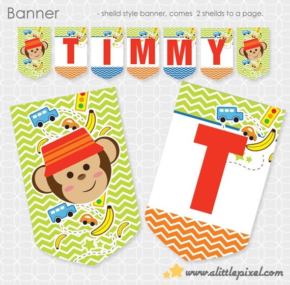 Monky Boy Party Banner - Personalized Printable Il_570xn