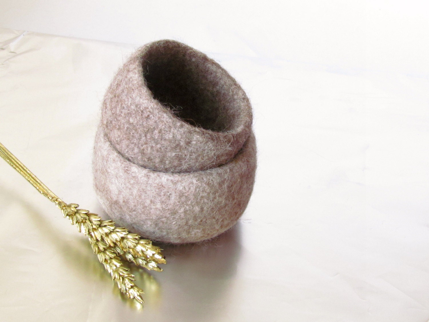Ring dish bowl - Beige ombre - organic wool - Set of two - Cozy gift - bridal favor -Mother day gift - air plant holder