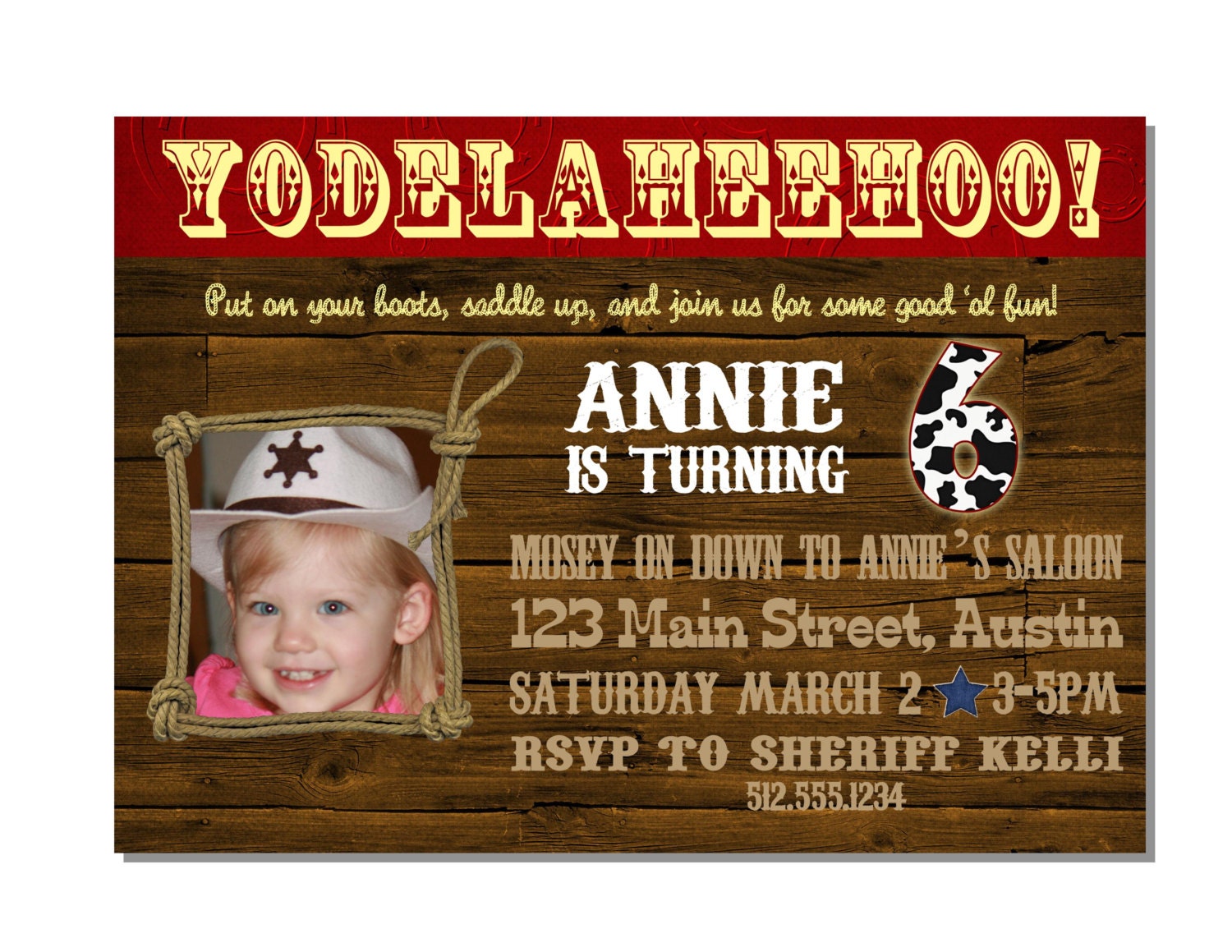 Printable Western Invitation - diy boy or girl - with photo or without photo - colors and wording are customizable