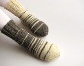 Asymmetrical Striped Hand Knitted Women's Woolen Socks - 100% Natural Organic Undyed Clothing
