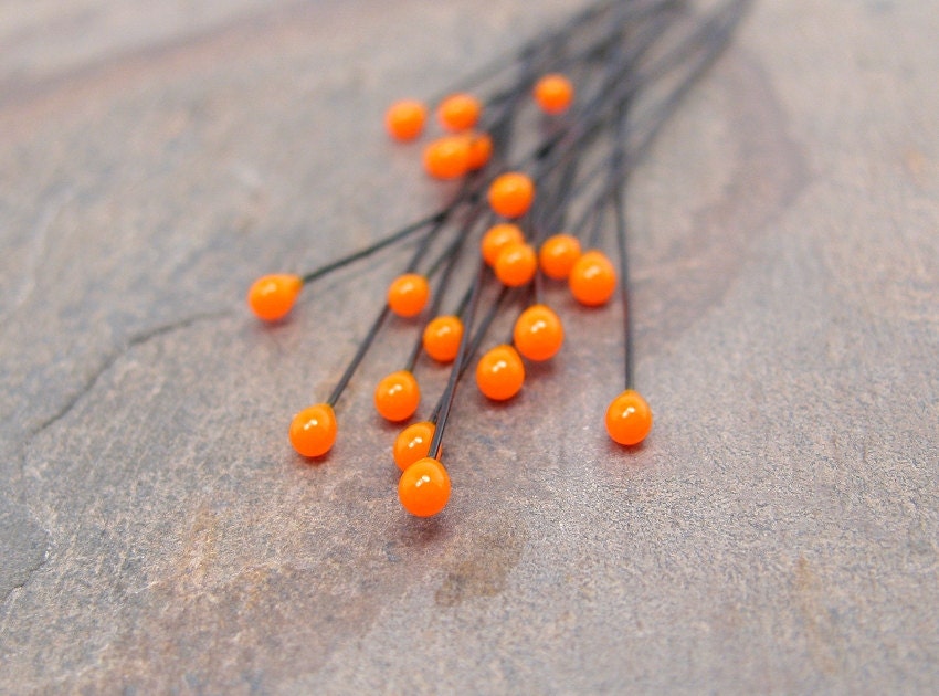 2" Head Pins Blacklight Reactive Orange JellyPins qty 6 bead wire