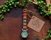 Free shipping US,Native American inspired hand-beaded watch.brown,leather,handmade,hippie,boho,hipster