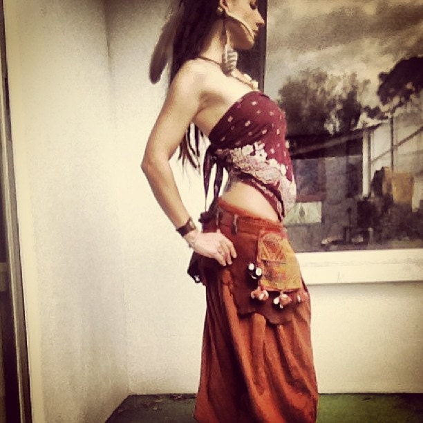 Handmade leather gypsy tribal antique rajasthan india pouch wrap skirt