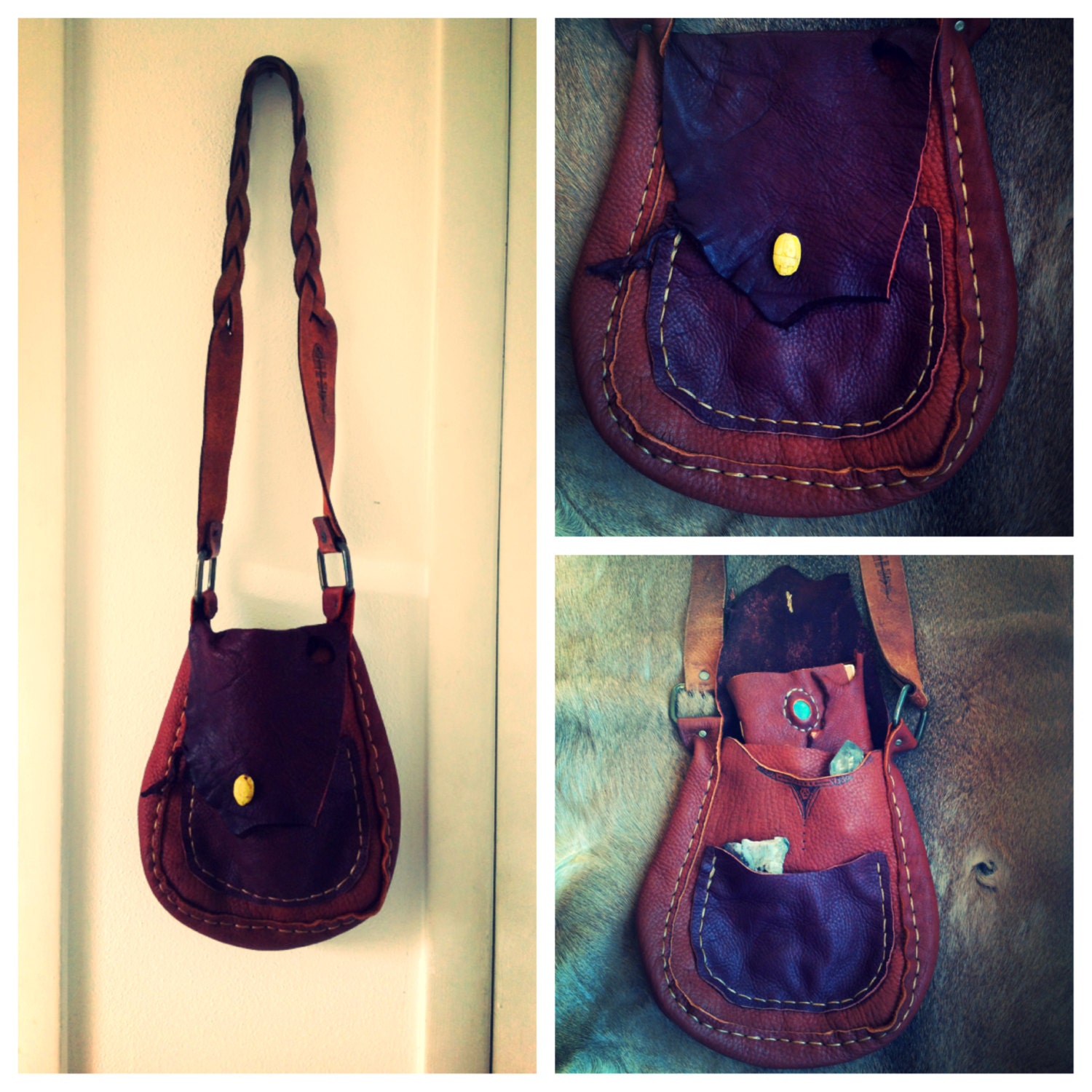 MADE TO ORDER       Handmade gypsy tribal boho Elk leather shoulder bag purse