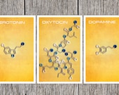 The molecules of Happiness Poster Set, Serotonin, Dopamine and Oxytocin, Scientific Stylized Happiness, paper quilling,  Paper art print