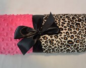 Minky Baby Blanket - Leopard Print and Hot Pink - Personalized Monogram - Baby Gift Cheetah