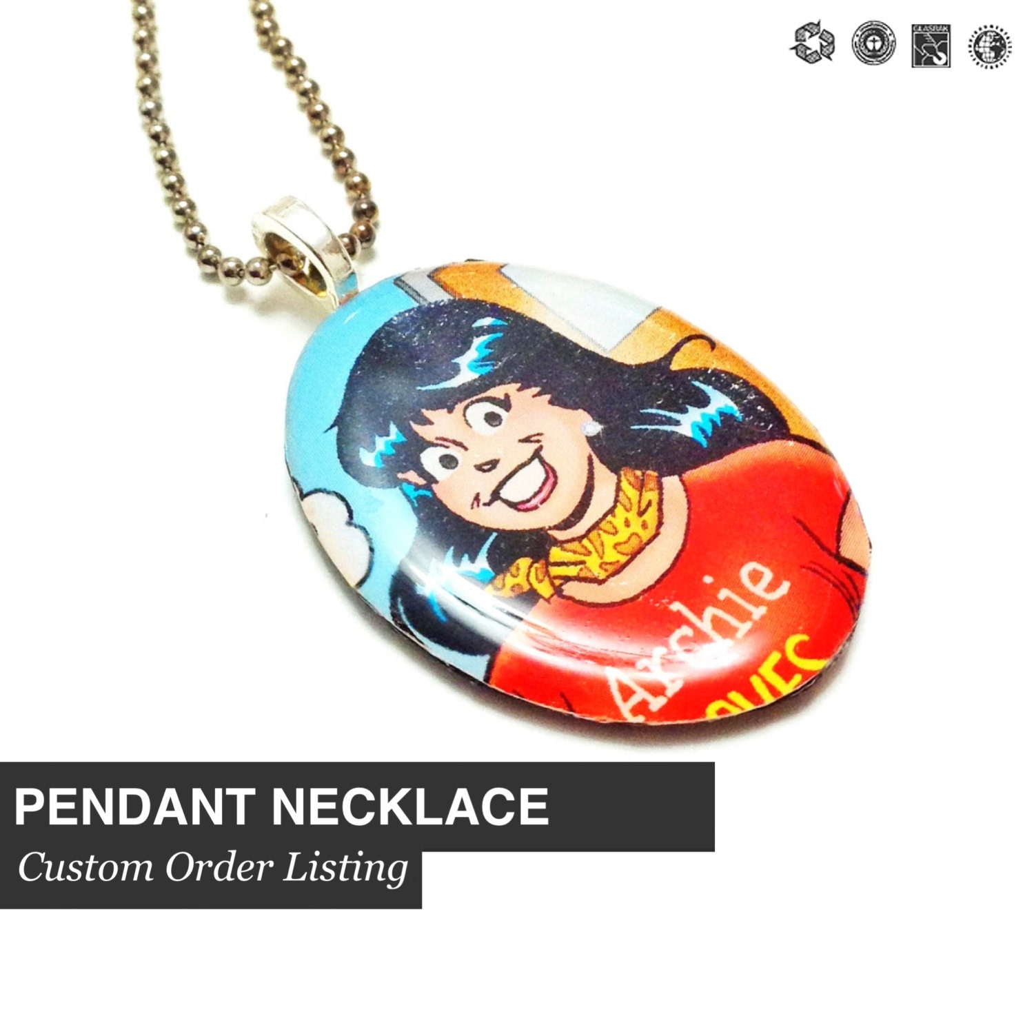 CUSTOM ORDER Pendant Necklace - Character or Photo of your choice - Free Domestic Shipping