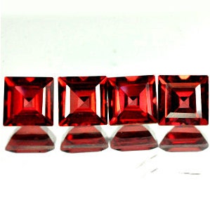 Red Garnet Matched Faceted Squares 4 MM Priced Per 4 Stones
