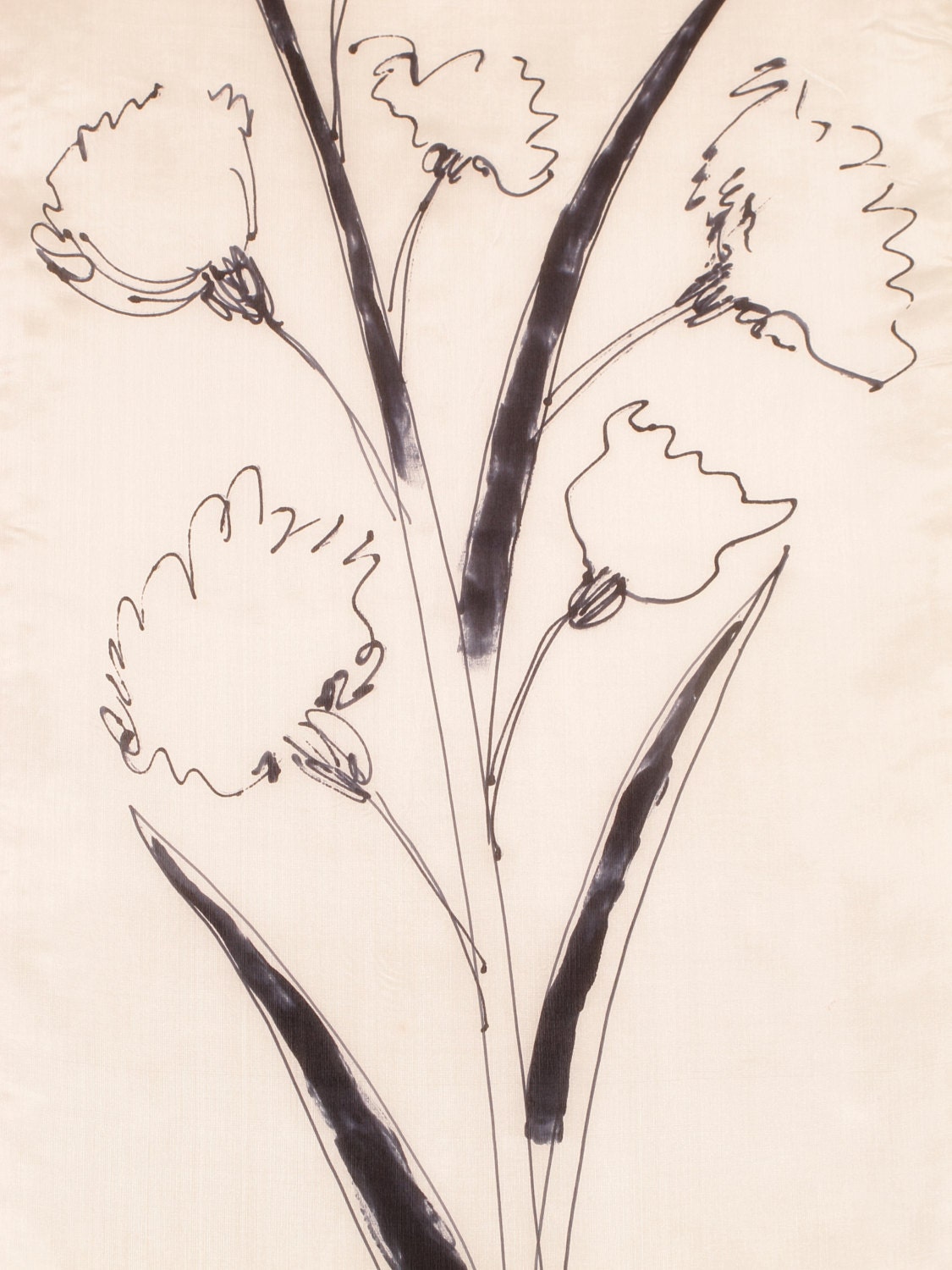 ARTBOXBG - Silk scarf, painted in Black and White flowers.