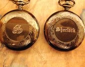 PERSONALIZE a beautiful black Sherlock Holmes wind-up window pocket watch with Initial OR name, men, groom,wedding,groomsmen