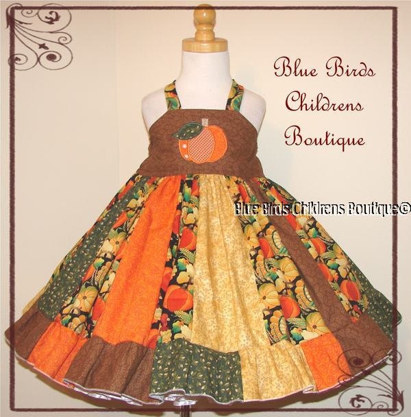 Autumn Fall Holiday Turkey Pumpkin Dress - BBCB Boutique - Girls 24m/2T 3T - Pageant