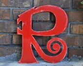 12" Wooden Letter R, Funky Font, Distressed Red - Oversize Letter, many colors available - gracegraffiti